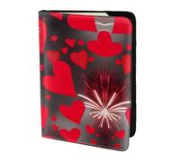 Étui à cartes en cuir imprimé feux d'artifice pour homme et femme Motif cœurs rouges, noir, One Size