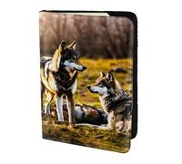 Étui à cartes en cuir imprimé loups pour passeport - Pour homme et femme, noir, One Size