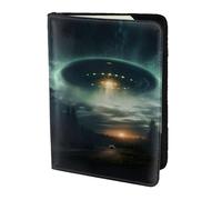 Étui à cartes en cuir imprimé OVNI la nuit - Accessoires de voyage - Porte-passeport - Pour homme et femme, noir, One Size