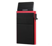 Étui à cartes robuste avec emplacements réglables - 8 organiseurs en aluminium de capacité pour une utilisation en voyage d'affaires - Mécanisme coulissant latéral - Protection de carte, rouge/noir