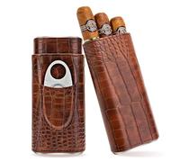 Étui à Cigare, Cave a Cigares, Boîte à Cigares en Cuir avec Coupe-Cigare, Étui à Cigares Portable en Cuir pour Cigares 3, Boîte à Cigare, Cave a Cigare Hydratante pour Voyage et Travail, Marron