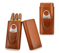 Étui à Cigare en Cuir, Boîte à cigares avec Coupe-Cigare en Acier Inoxydable, Boîte à cigare avec Doublure en Bois de Cèdre, Cave à Cigares Portable pour 3 Cigares, Accessoire Cigare pour Hommes