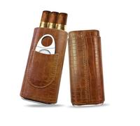 Étui à Cigare en Cuir,Boîte à Cigares avec Coupe-Cigare en Acier Inoxydable,Cave à Cigares Portable pour 3 Cigares,Boîte à cigare avec Doublure en Bois de Cèdre,Accessoire Cigare pour Hommes (Brun 02)