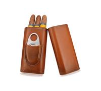 Étui à Cigare en Cuir,Boîte à Cigares avec Coupe-Cigare en Acier Inoxydable,Cave à Cigares Portable pour 3 Cigares,Boîte à cigare avec Doublure en Bois de Cèdre,Accessoire Cigare pour Hommes (Brun 01)