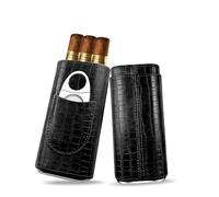 Étui à Cigare en Cuir,Boîte à Cigares avec Coupe-Cigare en Acier Inoxydable,Cave à Cigares Portable pour 3 Cigares,Boîte à cigare avec Doublure en Bois de Cèdre,Accessoire Cigare pour Hommes (Noir 02)