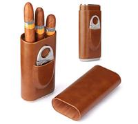 Étui à cigares de luxe en cuir pour 3 cigares - Humidificateur de voyage avec cèdre et cutter en acier inoxydable - Cadeau parfait pour homme, papa, ami, chef