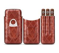 Étui à cigares en Cuir, 3 Tubes de Voyage Portable Cave avec Coupe en Acier Inoxydable(Marron Clair)