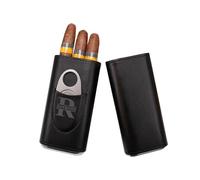 Étui à cigares personnalisé en cuir gravé avec cutter en acier inoxydable, étui de voyage pour homme/mari/petit ami/papa, cadeau de Noël, de Saint-Valentin, d'anniversaire (noir)
