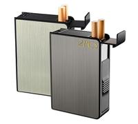Étui à cigarettes automatique à ouverture facile for 20 cigarettes, étui rigide portable en métal, contenant à cigarettes en aluminium et ABS résistant aux chocs(Gold with silver)