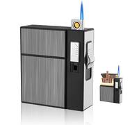 Étui À Cigarettes avec Briquet - BYZESTY Briquet Tempête - Coupe-Vent - Briquet À Gaz - Étui À Cigarettes avec USB Rechargeable - Briquet Tempête Rechargeable - Peut Contenir 20 Cigarettes