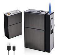 Étui à Cigarettes avec Briquet en Aluminium: Nizirioo Briquet à gaz, Briquet tempête, Briquet Coupe-Vent, Peut contenir 20 Cigarettes, Recharge USB (Vendu sans gaz, Noir)