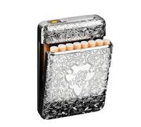 Étui à cigarettes avec briquet USB, 16 pièces 84 mm pour cigarettes régulières/king size électriques rechargeables sans flamme coupe-vent (argent)