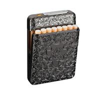Étui à cigarettes avec briquet USB 16 pièces 84 mm standard / King Size Cigarette électrique rechargeable sans flamme coupe-vent (noir)