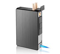 Étui À Cigarettes Avec Briquet: WIYETY Boîte À Cigarettes En Aluminium Amovible, Briquet À Gaz Tempête Résistant Au Vent Peut Contenir 20 Cigarettes, Recharge USB (Vendu Sans Gaz)