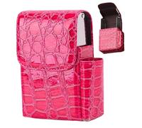 Étui à Cigarettes avec Porte-Briquet pour 20 Cigarettes Étui à fumée Rose pour Femme en Cuir imprimé Alligator Tendance et Portable avec Passant de Ceinture