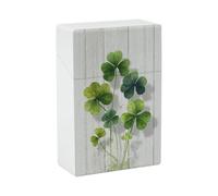 Étui à cigarettes en bois clair, motif trèfles à quatre feuilles verts, porte-cigarettes de poche en plastique, rabat