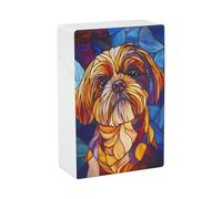 Étui à cigarettes en plastique à rabat, motif vitrail Shih Tzu, avec rabat.