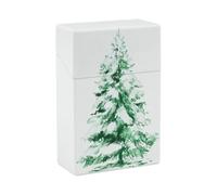 Étui à cigarettes en plastique avec motif sapin de Noël enneigé, rabat de poche.