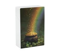 Étui à cigarettes en plastique avec porte-cigarettes à rabat, chaudron de pièces d'or et trèfles verts, étui à cigarettes en plastique à rabat