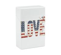 Étui à cigarettes en plastique avec rabat et inscription « Word Love in Patchwork Letters ».