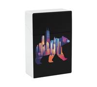 Étui à cigarettes étanche à clapet, motif silhouette d'ours marchant et skyline de Chicago, pour hommes et femmes.
