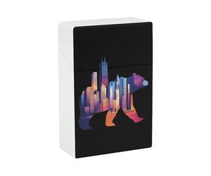 Étui à cigarettes étanche à clapet, motif silhouette d'ours marchant et skyline de Chicago, pour hommes et femmes.