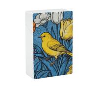 Étui à cigarettes étanche en plastique résistant à l'écrasement pour 20 cigarettes - Motif oiseaux et fleurs jaunes