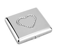 Étui à cigarettes Metal Heart - 85mm 3.34" Capacité 18/20 Double Sided Spring Clip Open Pocket for Women (20 Pcs 85mm, Couleur silver)