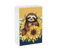 Étui à cigarettes portable avec motif paresseux assis sur un tournesol