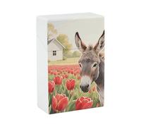 Étui à cigarettes portable durable avec motif âne et fleur rouge