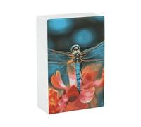 Étui à cigarettes portable étanche en plastique de taille normale avec motif libellule sur la fleur, étui de rangement à rabat pour homme et femme
