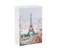 Étui à cigarettes - Tour Eiffel de Paris avec fleurs. Boîte à cigarettes résistante aux chocs et à l'eau, en plastique rigide. Étui élé avec porte-briquet. Cadeau pour homme/femme.