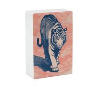 Étui à cigarettes vintage en plastique, motif tigre rôdeur, gravure sur bois, rabat.