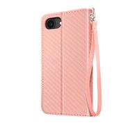 Étui à Clapet pour iPhone 17e Effet Carbone avec Porte-Cartes et Support Rose