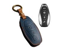 Étui à clés de voiture en cuir rétro, fait à la main, housse de sac à main Compatible avec HongQi H5 2023, porte-clés haut de gamme, à la mode(Blue)