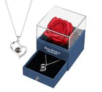 Étui à collier de fleurs - Acrylique, 9,5 x 9,5 x 10,2 cm, boîte à roses en forme de cœur, présentoir cadeau romantique | Porte-bijoux en forme de fleur de savon, boîte à colliers de saint-valentin po