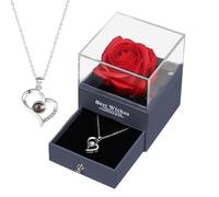 Étui à collier de fleurs - Acrylique, 9,5 x 9,5 x 10,2 cm, boîte à roses en forme de cœur, présentoir cadeau romantique | Porte-bijoux en forme de fleur de savon, boîte à colliers de saint-valentin po