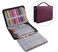 Étui À Crayons De Couleur Trousse De Crayons Stylo En Cuir PU Grande Capacité Zippered Poche Sac Avec Sangle Poignée Multi-couche Organisateur Pour 150 Crayons (Couleur : Purplish Red)
