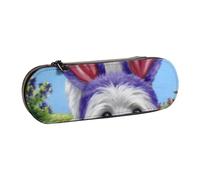 Étui à Crayons en Cuir pour Le Rangement de la Papeterie, Lapin de pâques, œufs de Terrier des Highlands de l'ouest