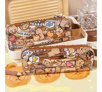 Étui à crayons en matériau PVC avec motif capybara - Sac à fermeture éclair à grande capacité et couche unique - Pochette à crayons imperméable, convient pour l'école et le bureau Polychlorures de vin