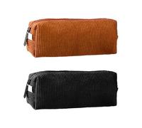 Étui À Crayons En Velours Côtelé 2 Pièces, Simple De Couleur Unie, Grand Sac De Papeterie Et Cosmétique, Fermeture Éclair, Rangement Polyvalent