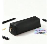Étui à crayons minimaliste en cuir PU, sac de papeterie à grande capacité avec fermeture éclair dorée, pochette à stylo fine et portable pour fournitures scolaires et de bureau Taille UniquePolyurétha