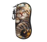 Étui à lunettes à fermeture éclair avec imprimé chat, pochette souple pour lunettes de soleil, étui à lunettes de voyage portable avec clip pour fille et femme, Tournesol chat 19, taille unique
