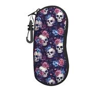 Étui À Lunettes De Soleil,Imprimé Crâne Roses Et Bleu Lunette De Soleil Pochette Unisex Robuste,Pochette Lunette Pour Étude Femme Travail 17X8X3.6Cm