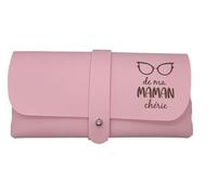 Étui à Lunettes en Simili Cuir rose, Inscription "Lunettes de ma MAMAN chérie", idée cadeau femme fête, anniversaire, noel, fête des mères, belle mère
