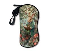 Étui à lunettes fantaisie en forme de lapin, pochette à fermeture éclair en néoprène avec motif de livre d'histoires vintage, multicolore, 3x7 Inch