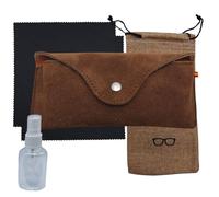 Étui à lunettes pour ceinture en cuir. Fermeture à bouton-pression. Fabriqué artisanalement en Espagne. Inclut pochette tissu, 2 chiffons microfibre et flacon spray pour nettoyage. (Cuir 2)