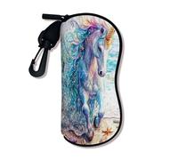 Étui à lunettes souple coloré motif cheval magique, pochette de protection pour lunettes de soleil avec clip à fermeture éclair, support portable, coloré, 3x7 Inch