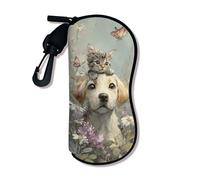 Étui à lunettes souple en forme d'animal mignon, design fantaisiste chiot chaton rangement des lunettes portable avec crochet à fermeture éclair, idéal pour les voyages et, multicolore, 3x7 Inch