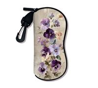 Étui à lunettes souple floral, étui à lunettes de soleil de sécurité vintage violet pensée avec crochet à fermeture éclair, rangement portable en néoprène R, violet, 3x7 Inch